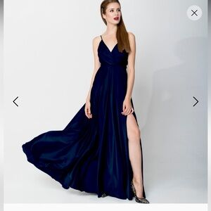 Navy Satin Floor Length Dress Gown Bridesmaid Dress